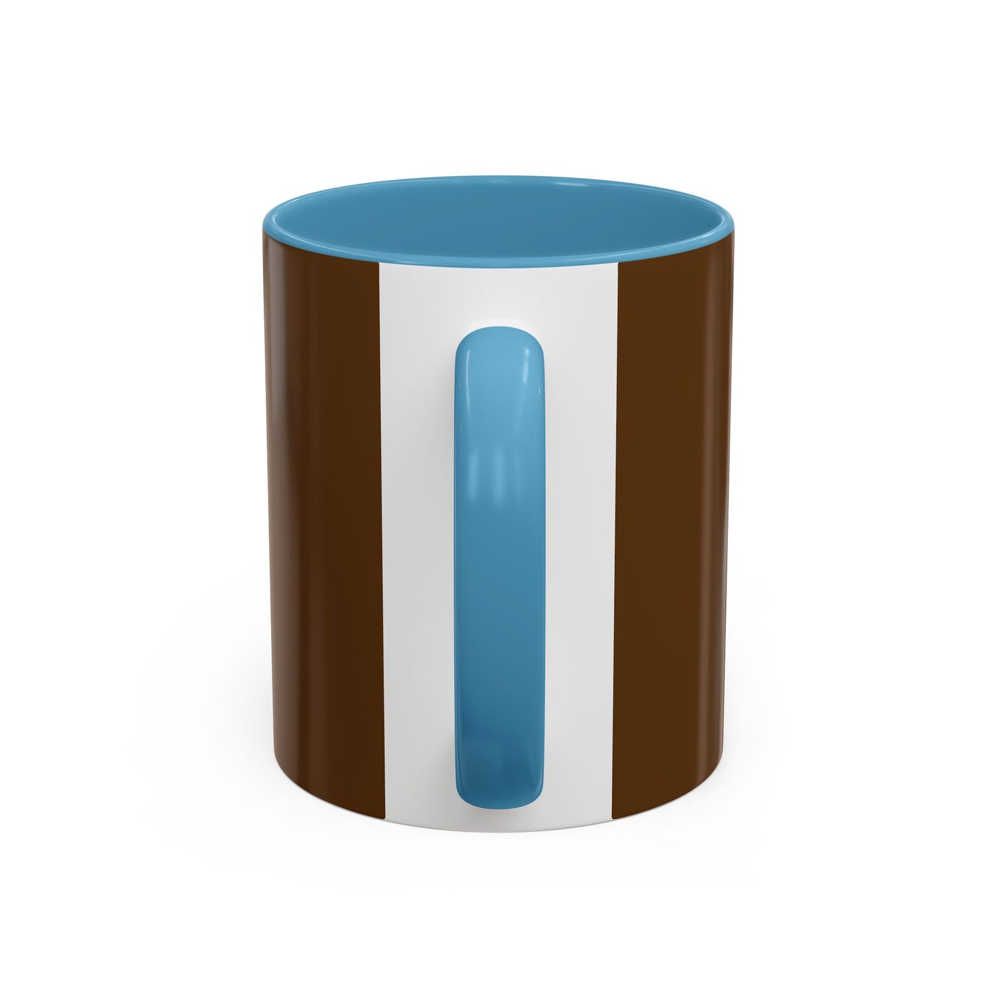 Chocolate brown and sky blue mug with sky blue badge (CV2)