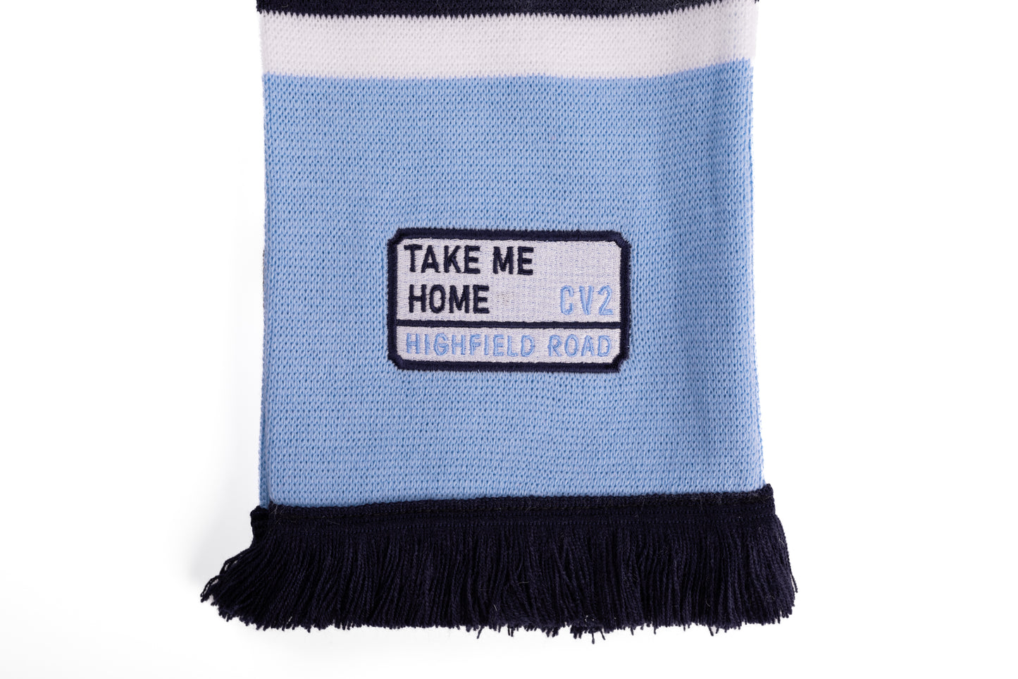 Sky blue scarf with white embroidered badge (CV2)