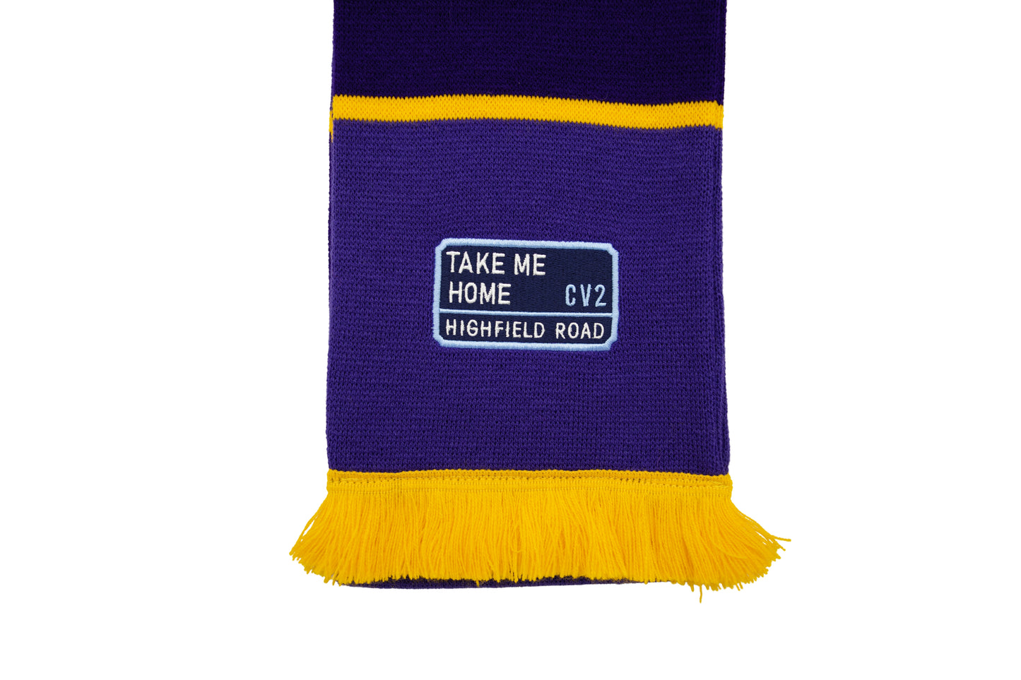 Purple scarf with navy blue embroidered badge (CV2)
