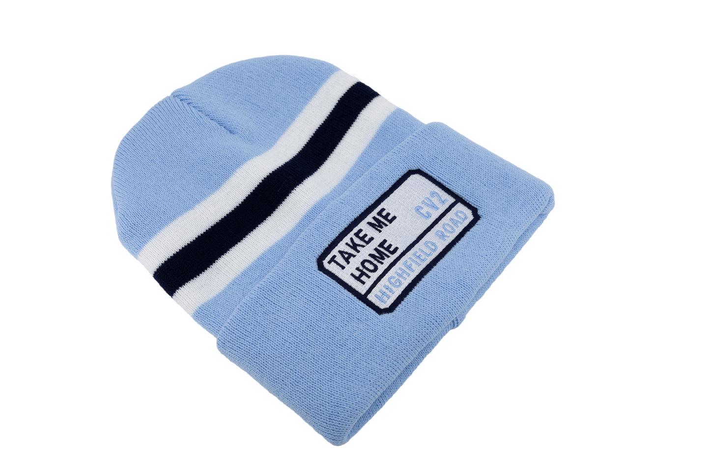 Sky blue hat with white embroidered badge (CV2)