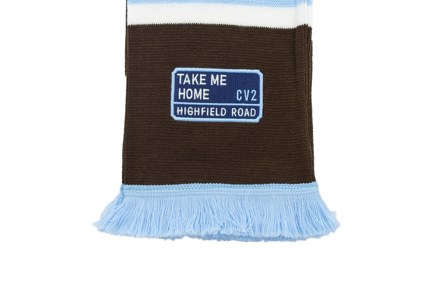 Dark chocolate scarf with navy blue embroidered badge (CV2)