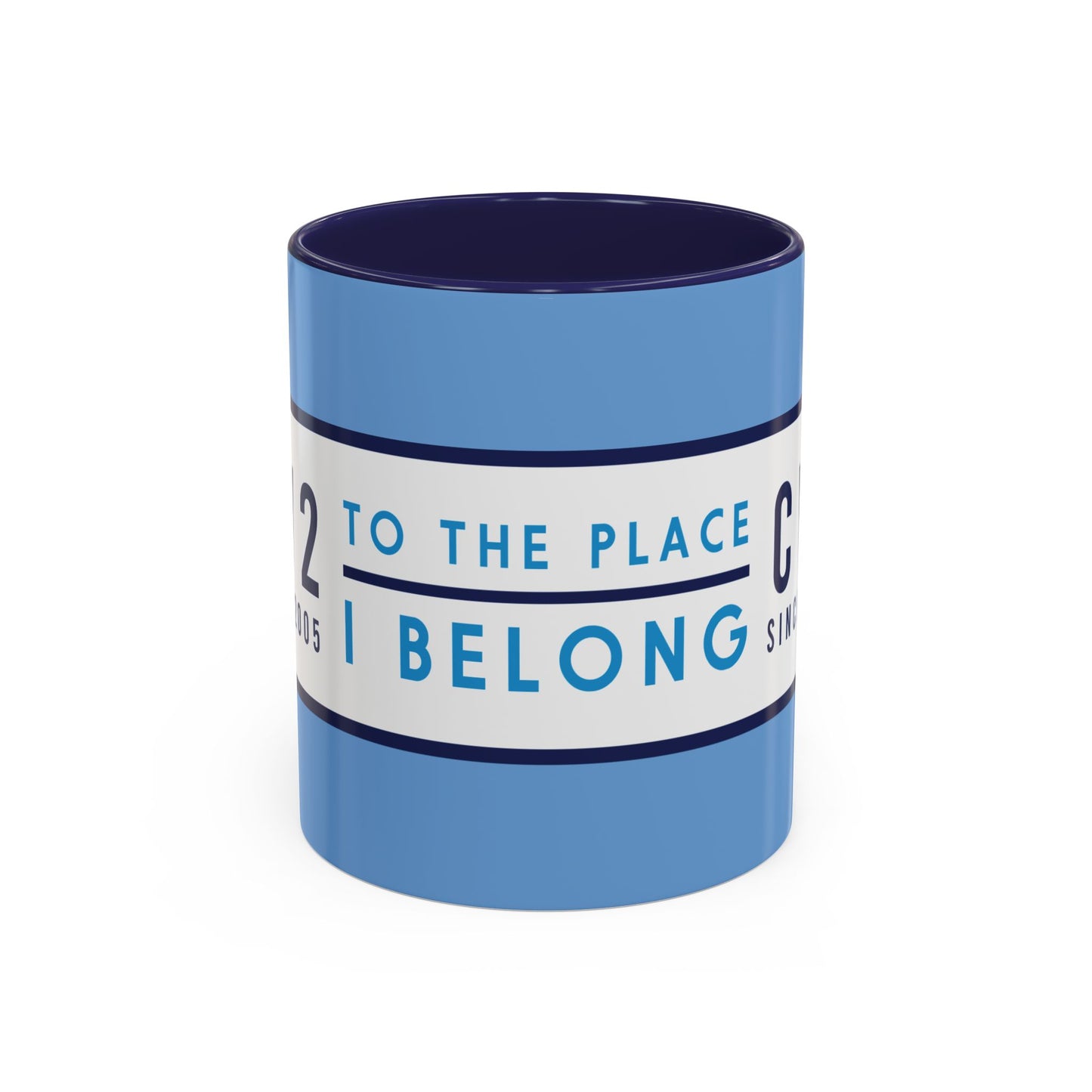Sky blue and navy blue mug with white badge (CV2-CV6)