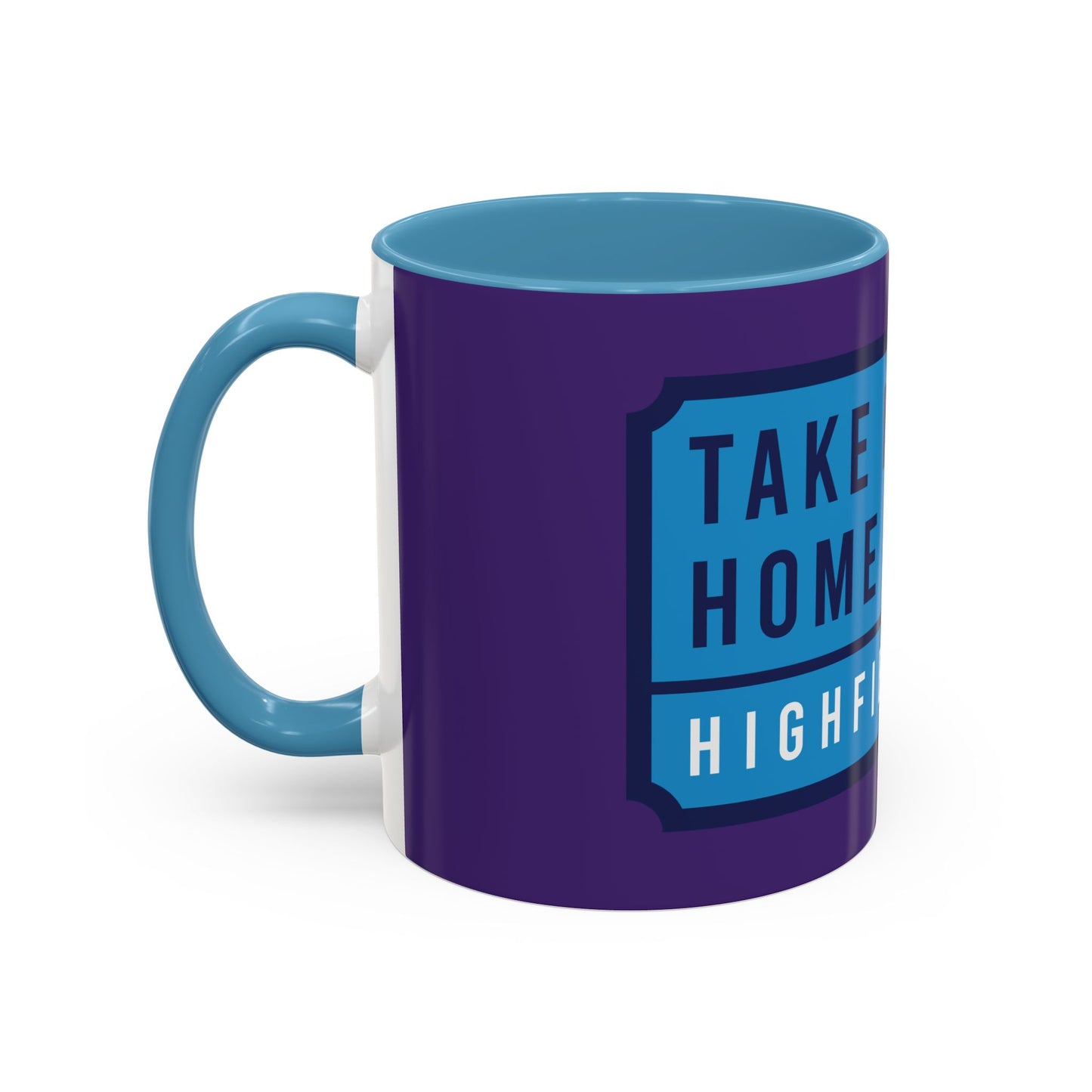 Purple and sky blue mug with sky blue badge (CV2)