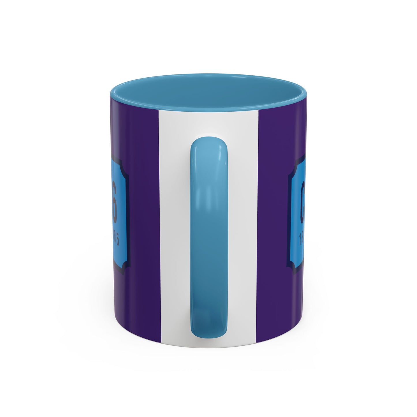 Purple and sky blue mug with sky blue badge (CV2-CV6)