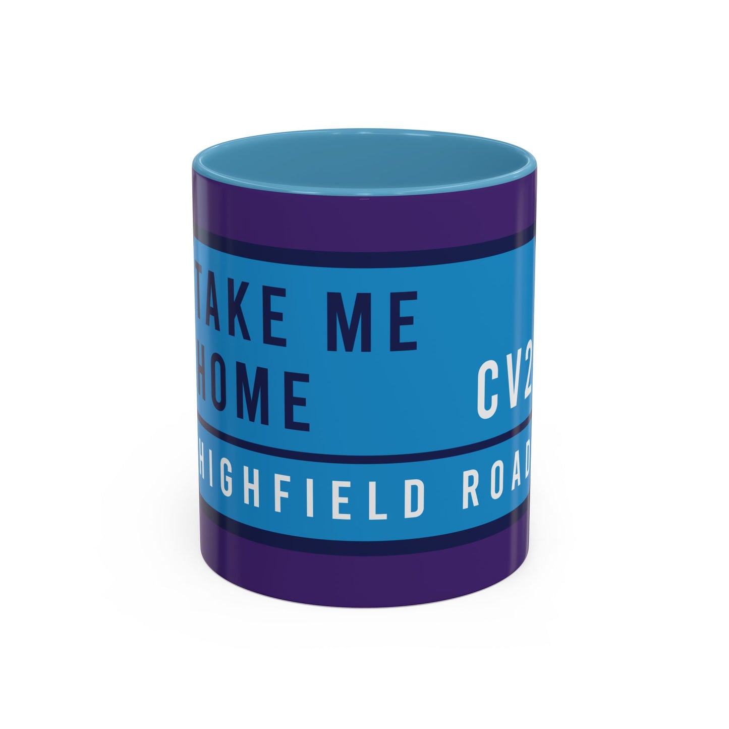 Purple and sky blue mug with sky blue badge (CV2)