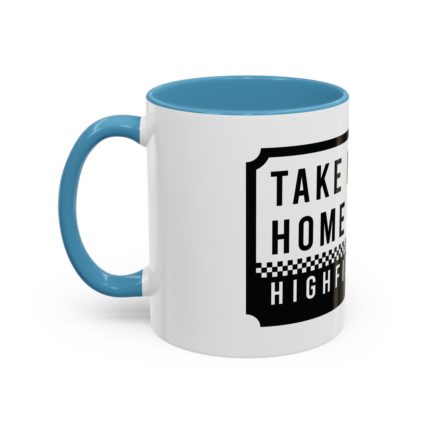 White and sky blue mug with two-tone badge (CV2)