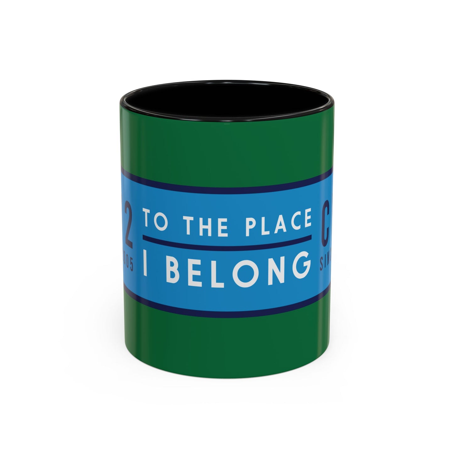 Green and black mug with sky blue badge (CV2-CV6)