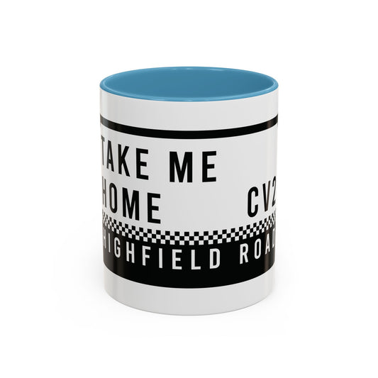 White and sky blue mug with two-tone badge (CV2)