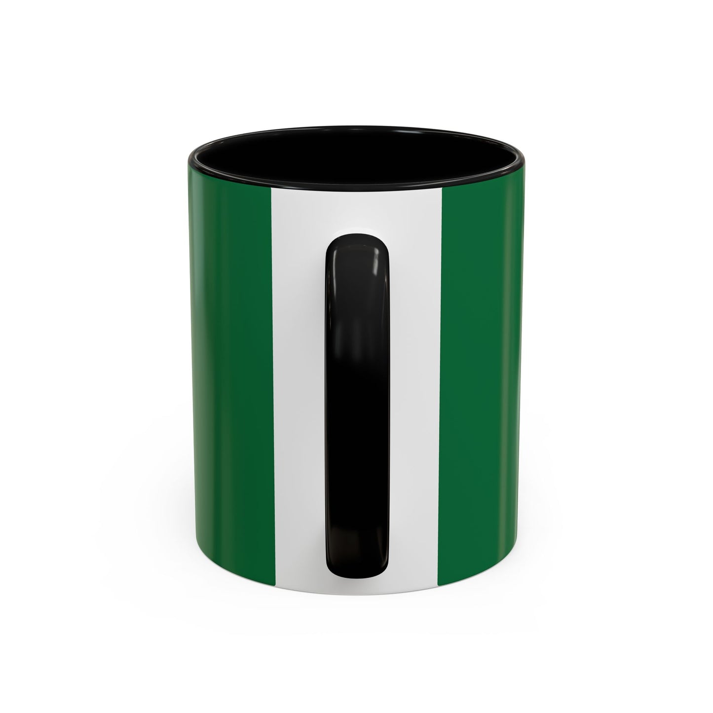 Green and black mug with sky blue badge (CV2)