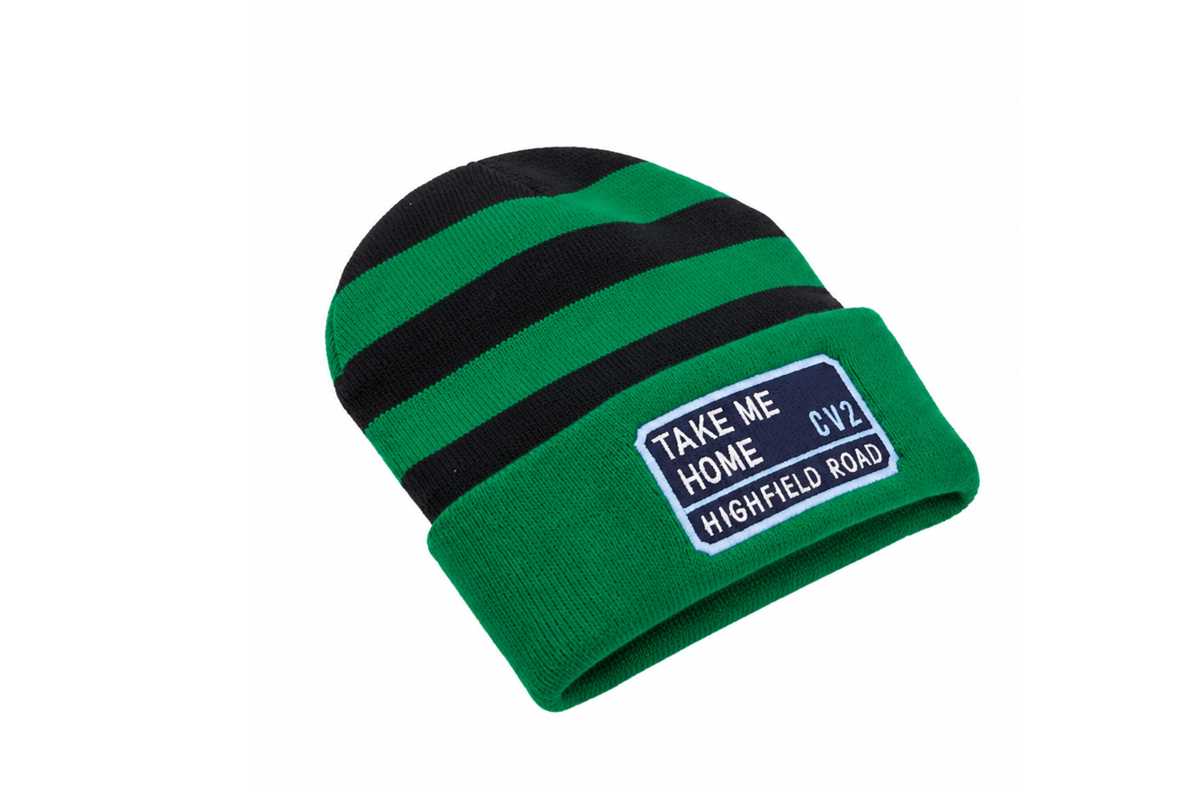 Green and black hat with navy blue embroidered badge (CV2)