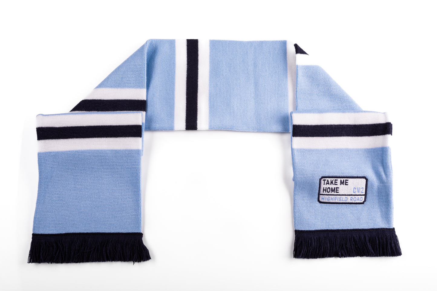 Sky blue scarf with white embroidered badge (CV2)