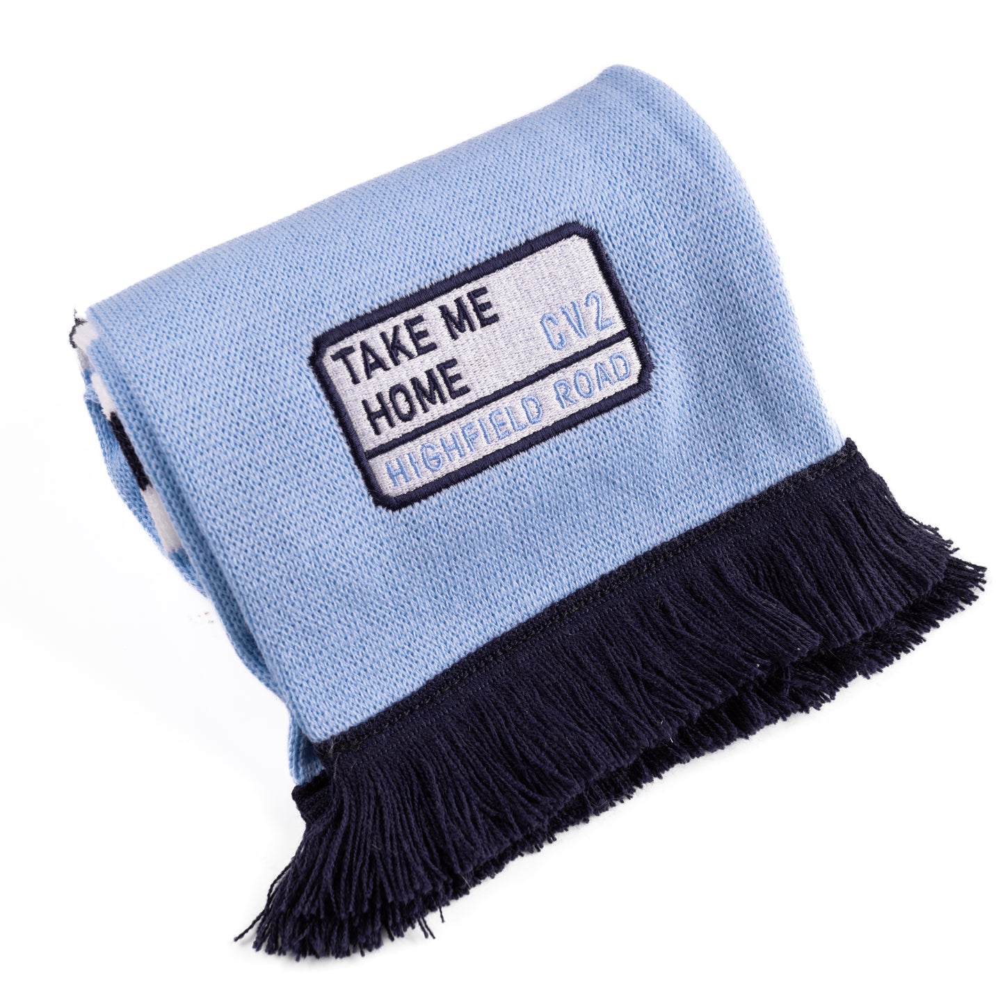 Sky blue scarf with white embroidered badge (CV2)