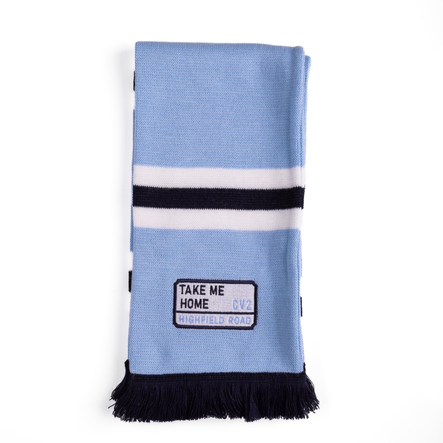 Sky blue scarf with white embroidered badge (CV2)