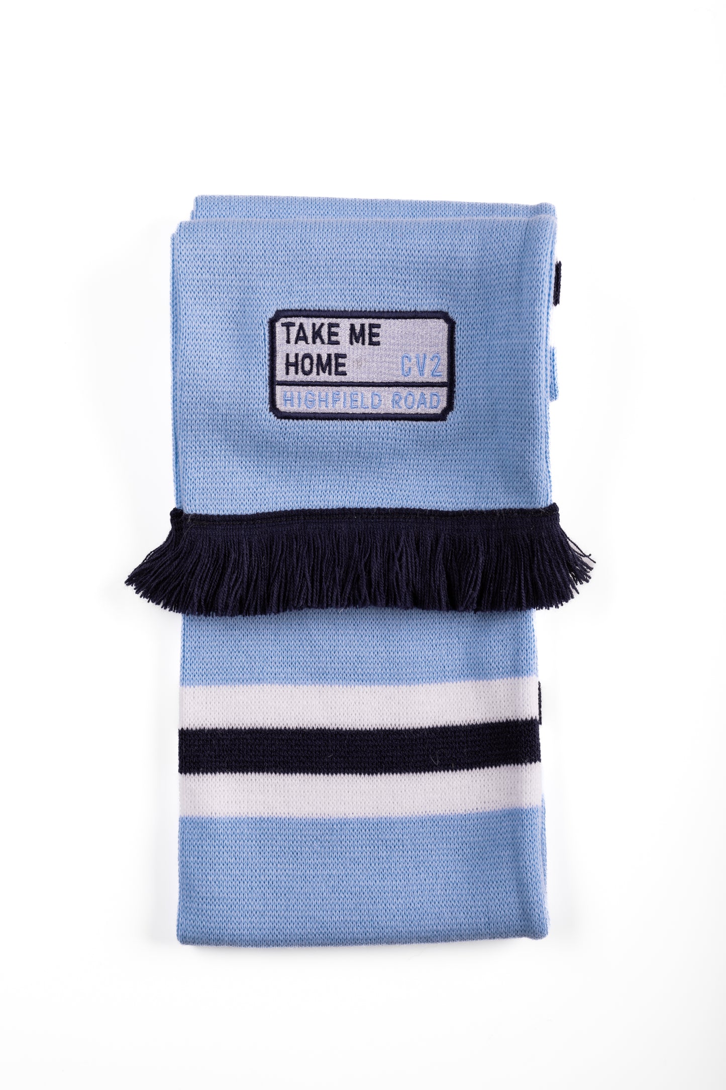 Sky blue scarf with white embroidered badge (CV2)