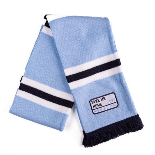 Sky blue scarf with white embroidered badge (CV2)