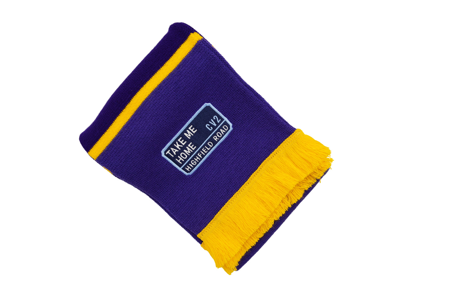Purple scarf with navy blue embroidered badge (CV2)
