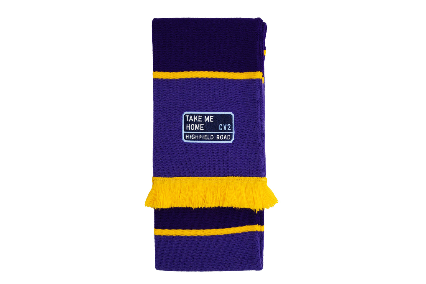 Purple scarf with navy blue embroidered badge (CV2)