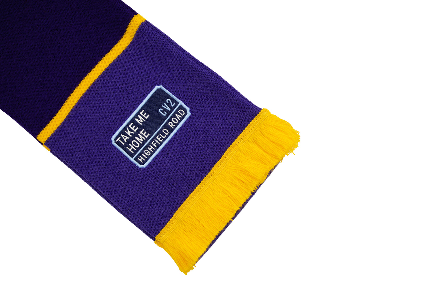 Purple scarf with navy blue embroidered badge (CV2)