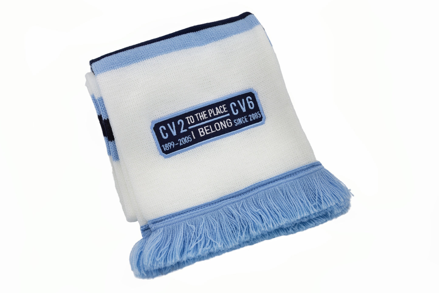White edition scarf with navy blue embroidered badge (CV2-CV6)