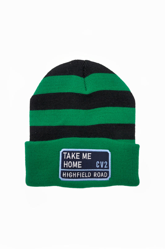 Green and black hat with navy blue embroidered badge (CV2)