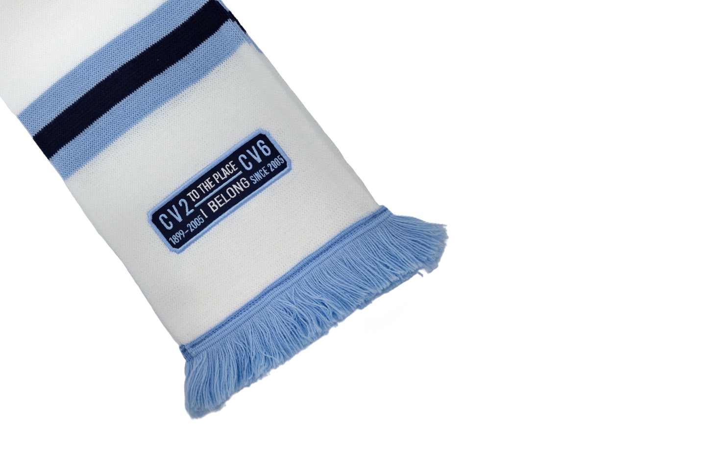 White edition scarf with navy blue embroidered badge (CV2-CV6)