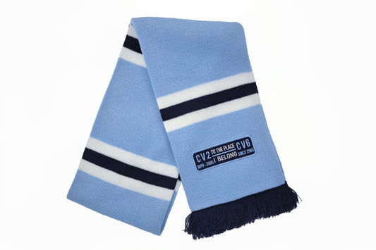 Sky blue scarf with navy blue embroidered badge (CV2-CV6)