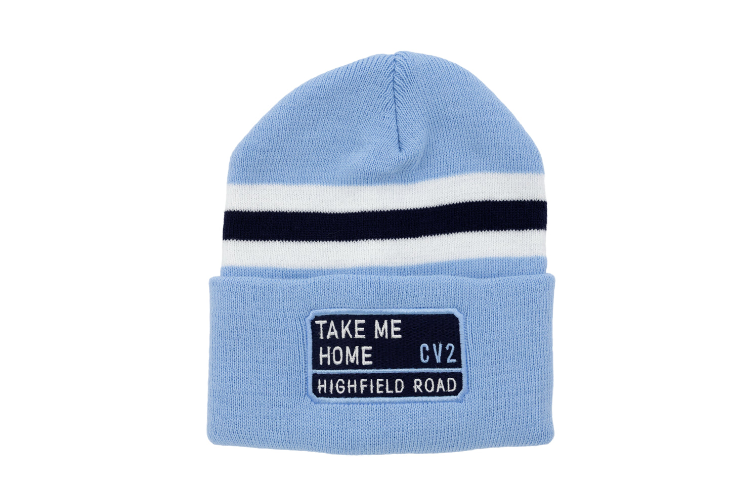 Sky blue hat with navy blue embroidered badge (CV2)