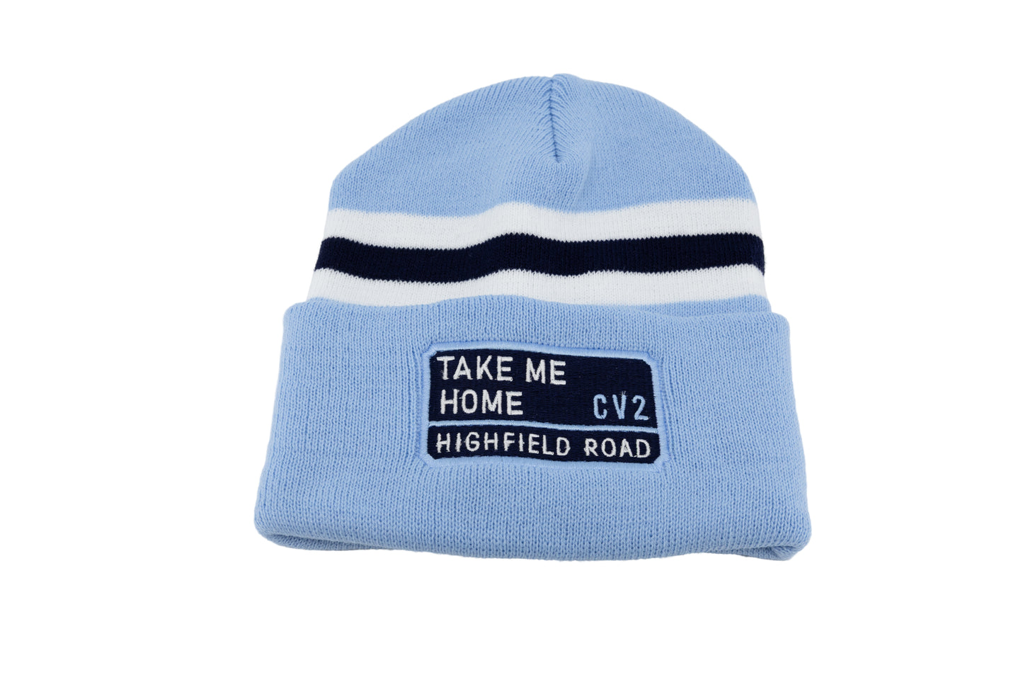 Sky blue hat with navy blue embroidered badge (CV2)