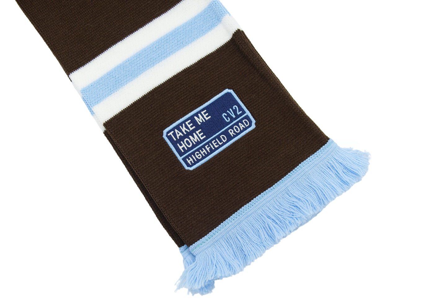 Dark chocolate scarf with navy blue embroidered badge (CV2)