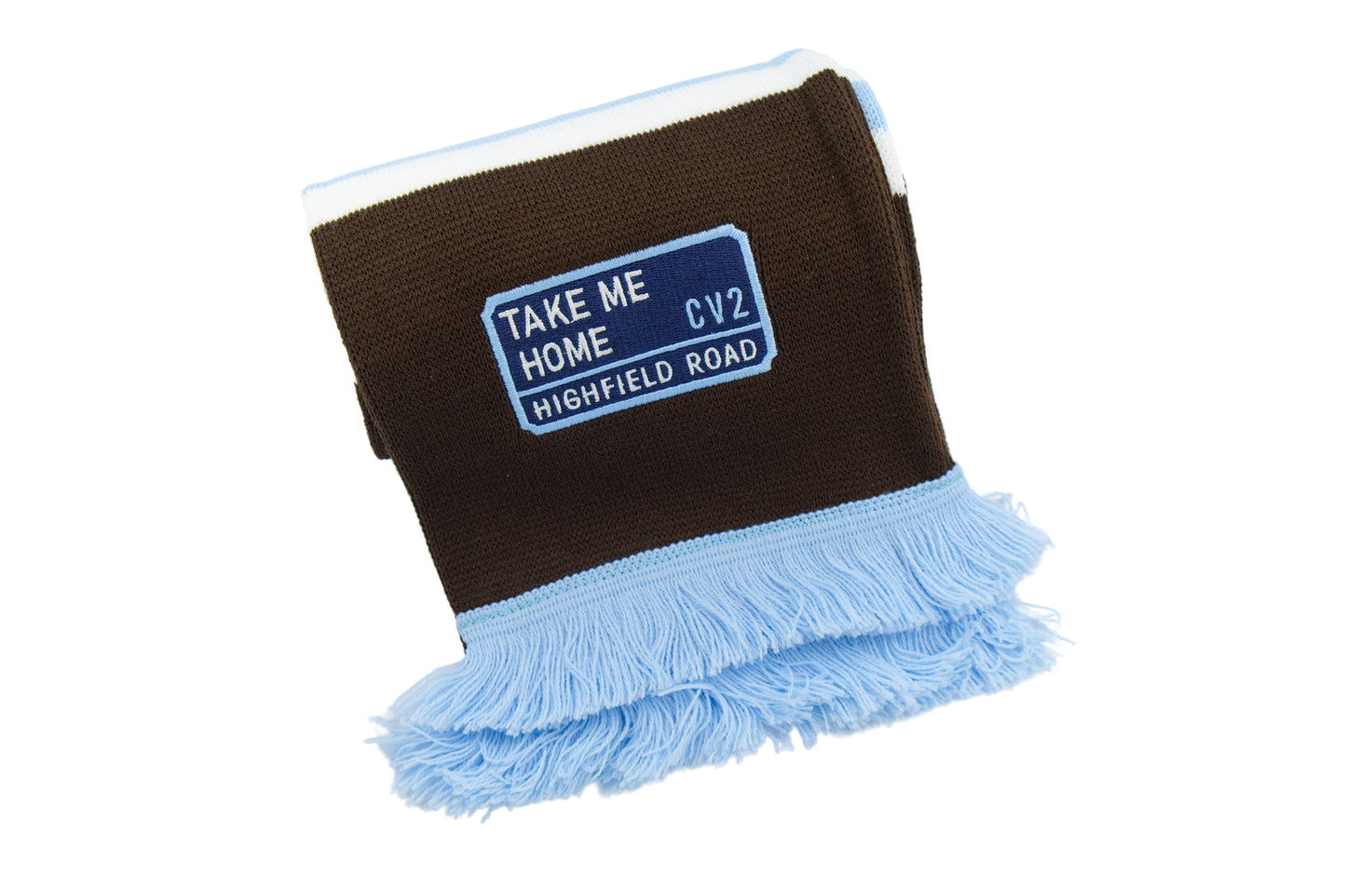 Dark chocolate scarf with navy blue embroidered badge (CV2)